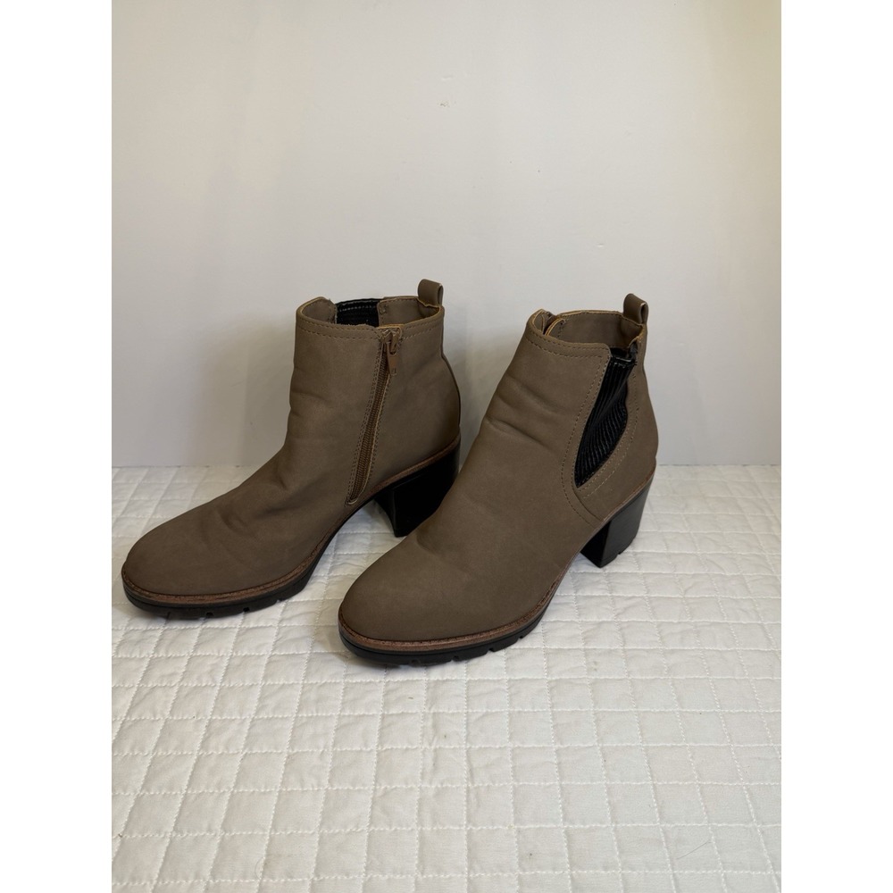 Naturalizer Women's 7.5 Taupe Nubuck Ankle Boots Side Zip Block Heel Comfort - Picture 3 of 9